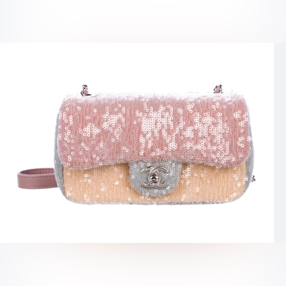 CHANEL Handbags - Chanel mini flap rare pale blue yellow pink sequin waterfall mini bag crossbody
